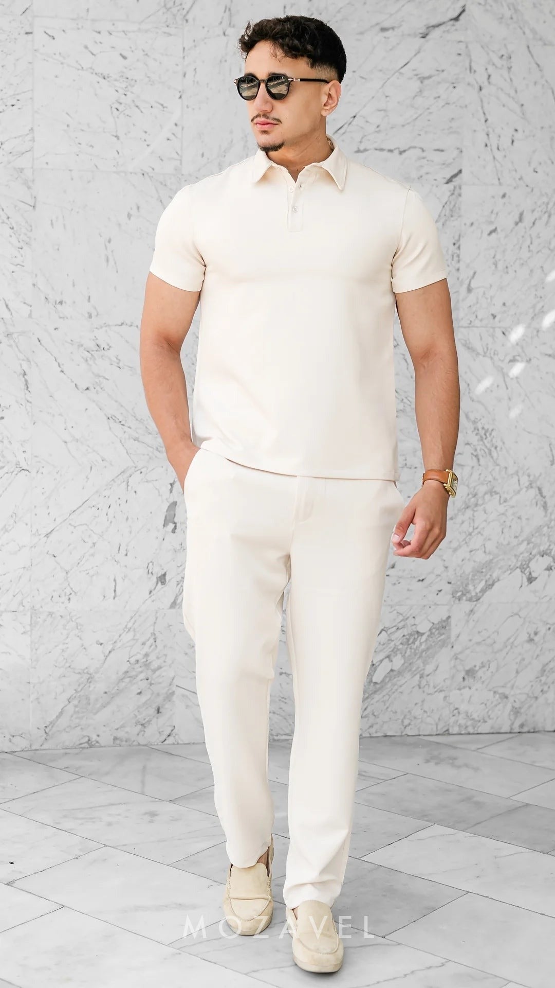 Herren Set „Élégance“ – Poloshirt & Hose Creme