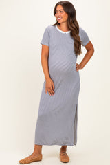 Gestreiftes Umstands-Maxikleid mit kurzen Ärmeln