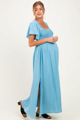 Umstands-Maxikleid aus Chambray mit Smok-Detail
