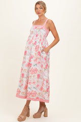 Umstands-Maxikleid in Korallenrosa mit Blumenstickerei