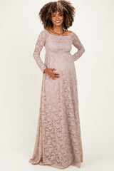 Geblümtes Umstands-Maxikleid aus Spitze mit langen Ärmeln und Off-Shoulder-Ausschnitt