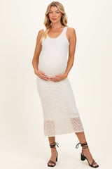 Umstands-Midikleid in Creme mit floraler Spitze