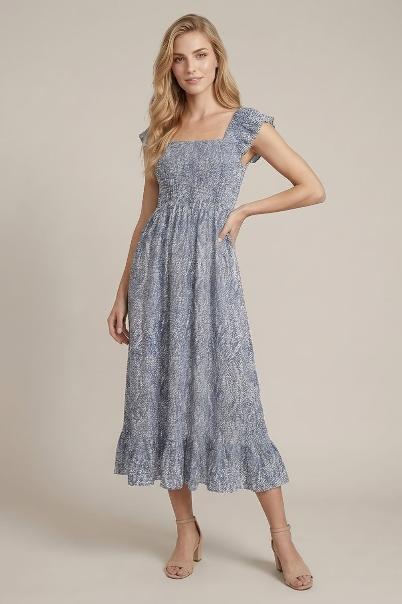 Bedrucktes Umstands-Midikleid mit Smok-Detail