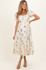 Umstands-Midikleid mit Blumenmuster und Puffärmeln