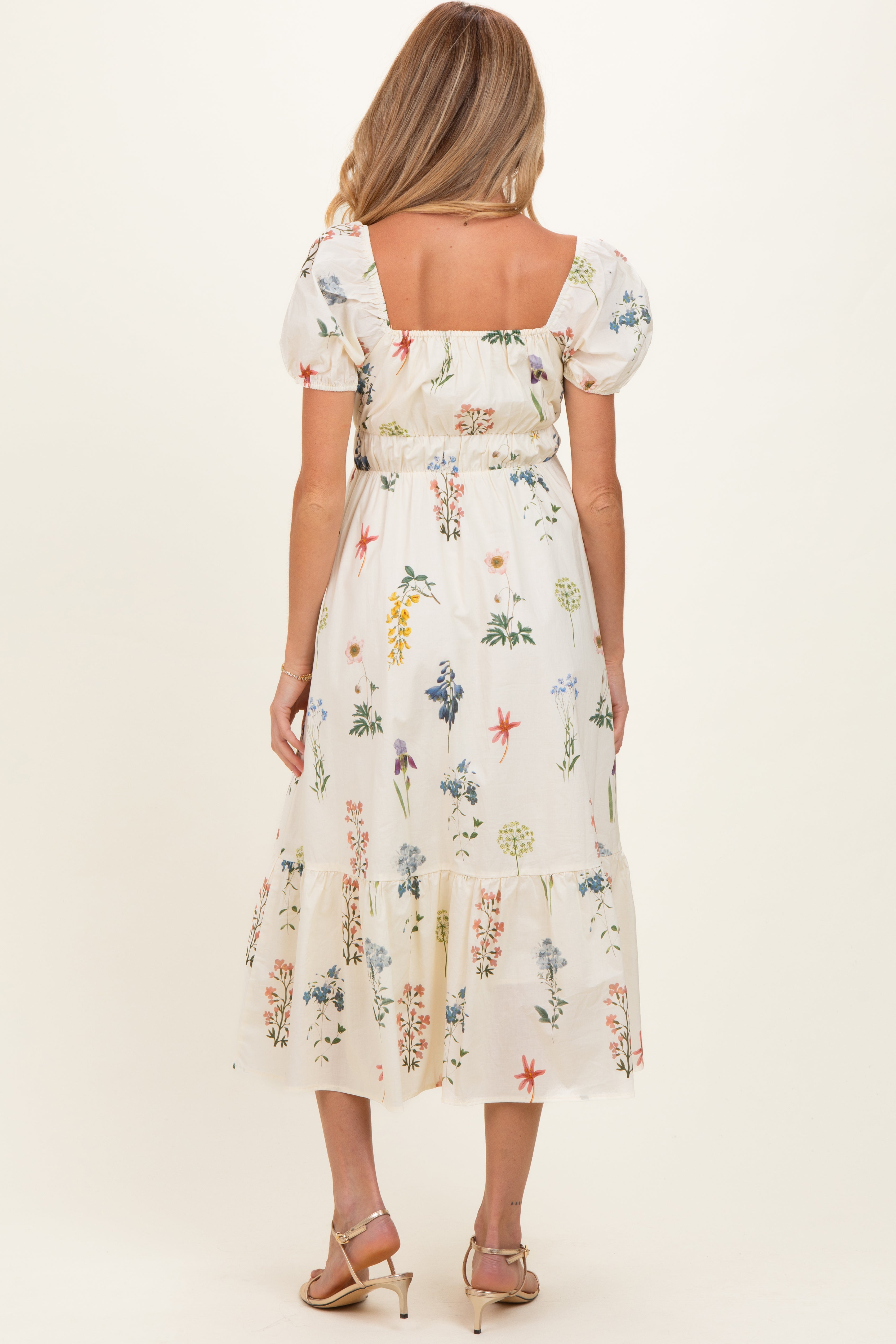 Umstands-Midikleid mit Blumenmuster und Puffärmeln