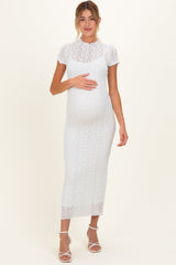 Umstands-Midikleid mit transparenter Spitzenauflage und kurzen Ärmeln