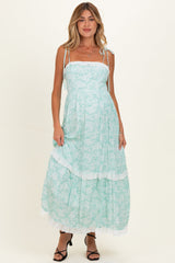 Umstands-Maxikleid mit Blumenmuster, Schulterbändern und Volantdetail