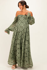 Schulterfreies Umstands-Maxikleid aus Spitze mit langen Ärmeln