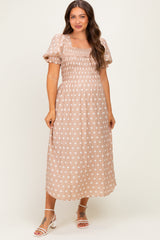 Umstands-Midikleid mit Punktemuster und Smok-Oberteil