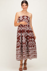 Schulterfreies Umstands-Midikleid mit Damast-Muster