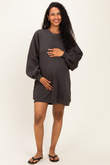 Oversized Umstands-Sweatshirtkleid in Aschgrau mit Ballonärmeln