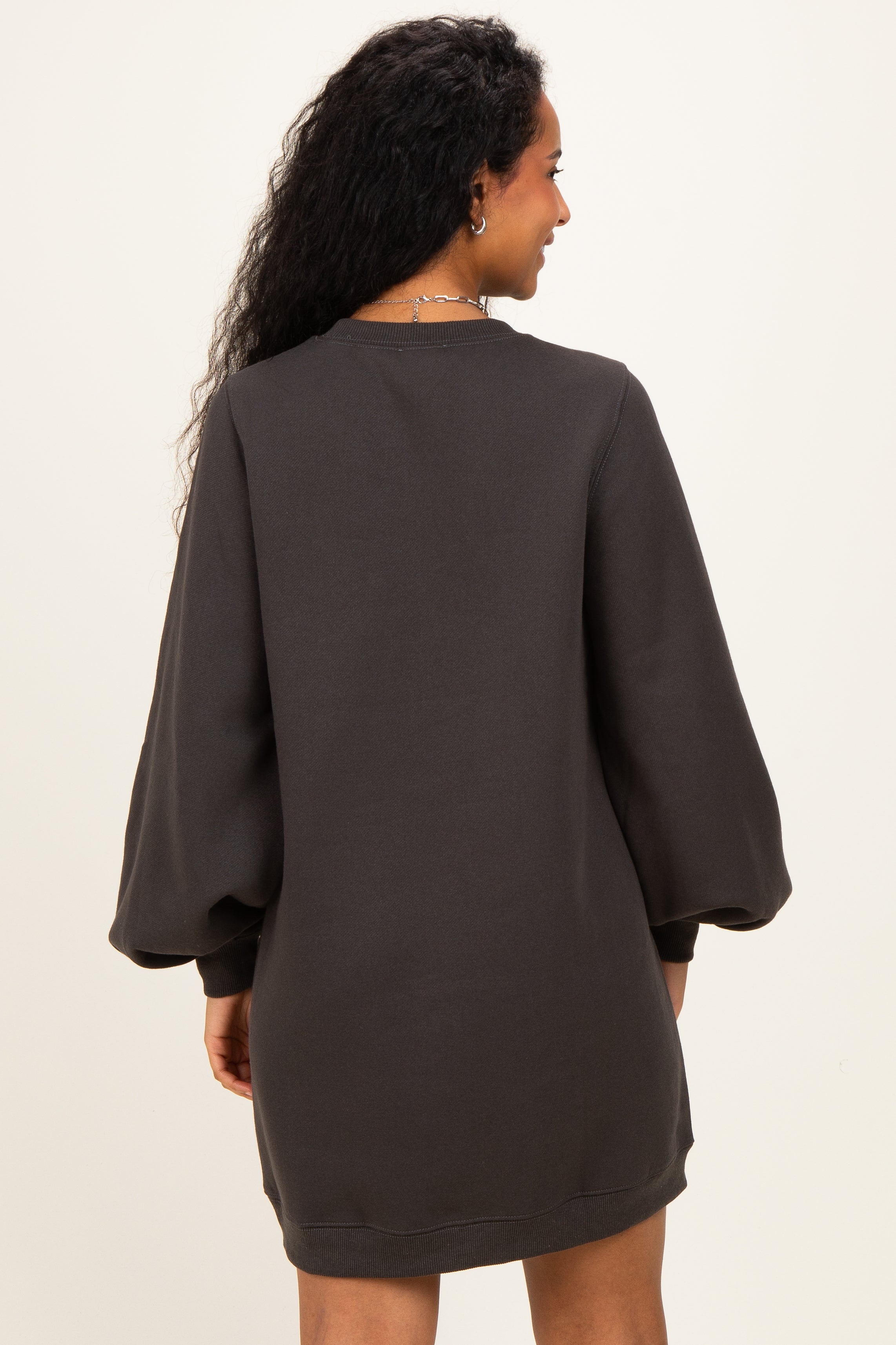 Oversized Umstands-Sweatshirtkleid in Aschgrau mit Ballonärmeln