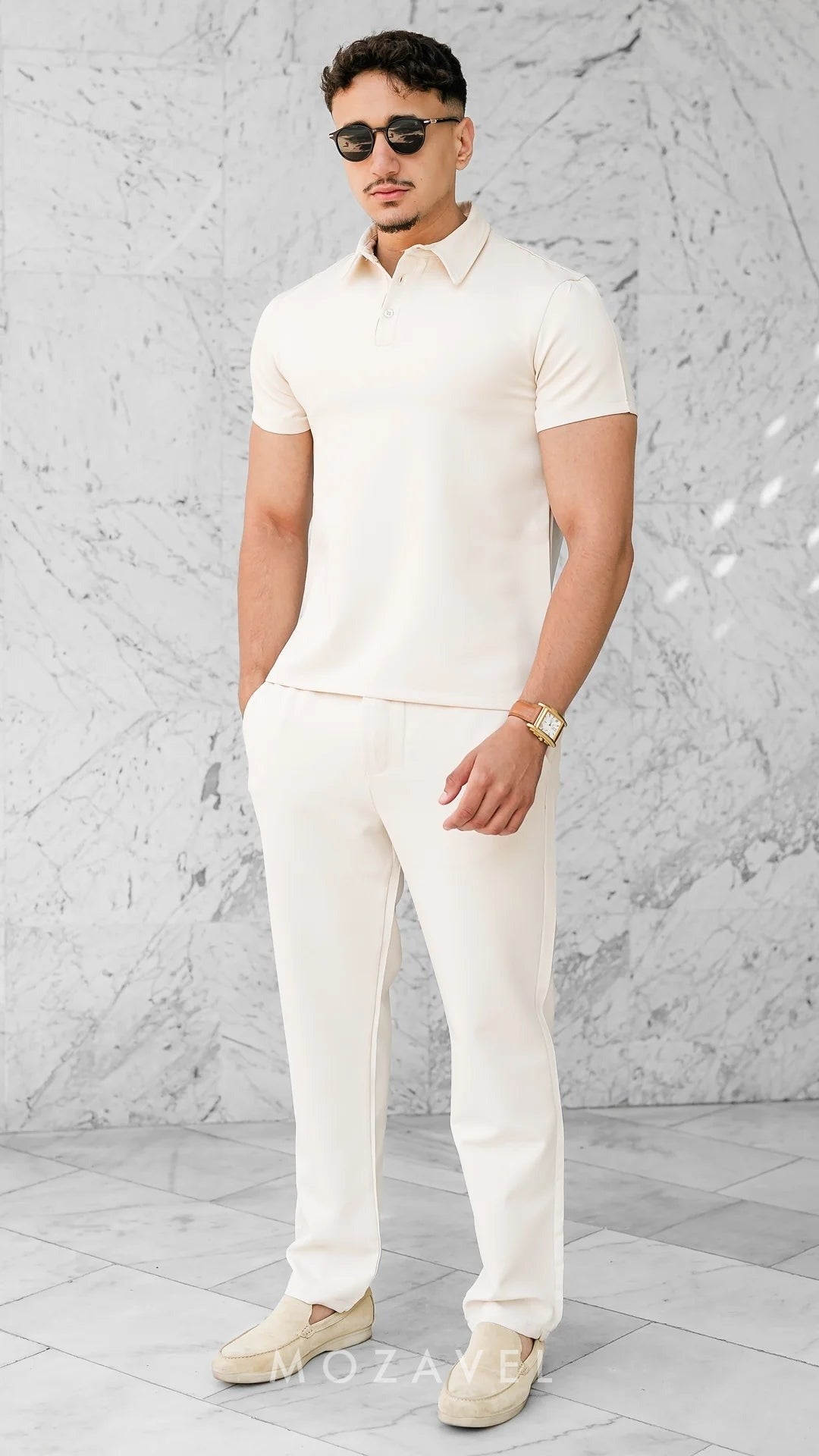 Herren Set „Élégance“ – Poloshirt & Hose Creme