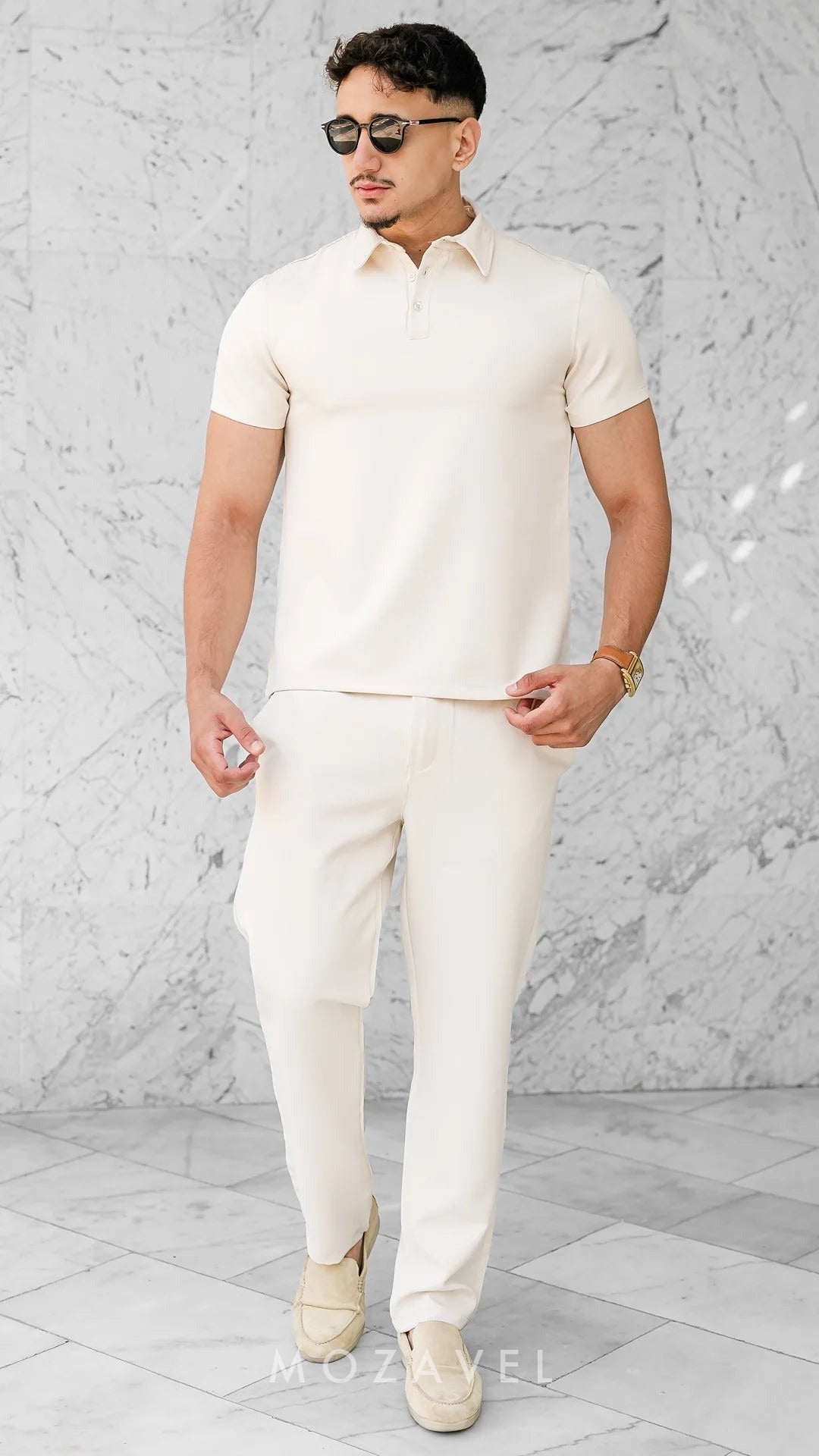 Herren Set „Élégance“ – Poloshirt & Hose Creme