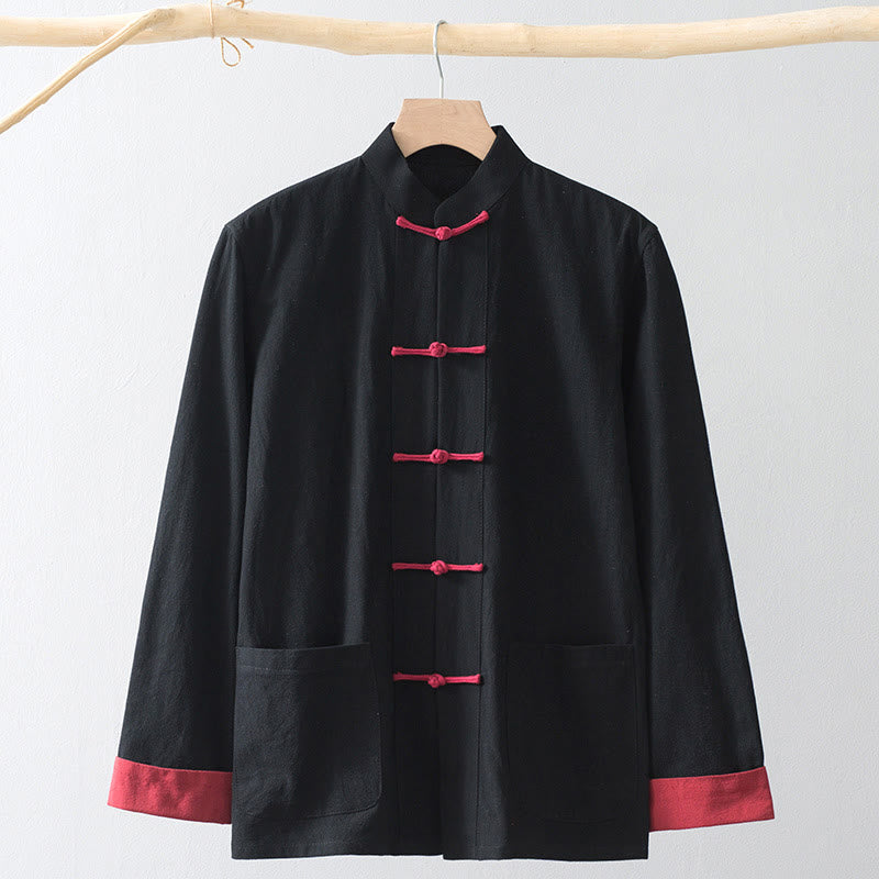Froschknopf Chinesisches Tang-Anzughemd Baumwoll-Leinen Herrenjacke Bekleidung