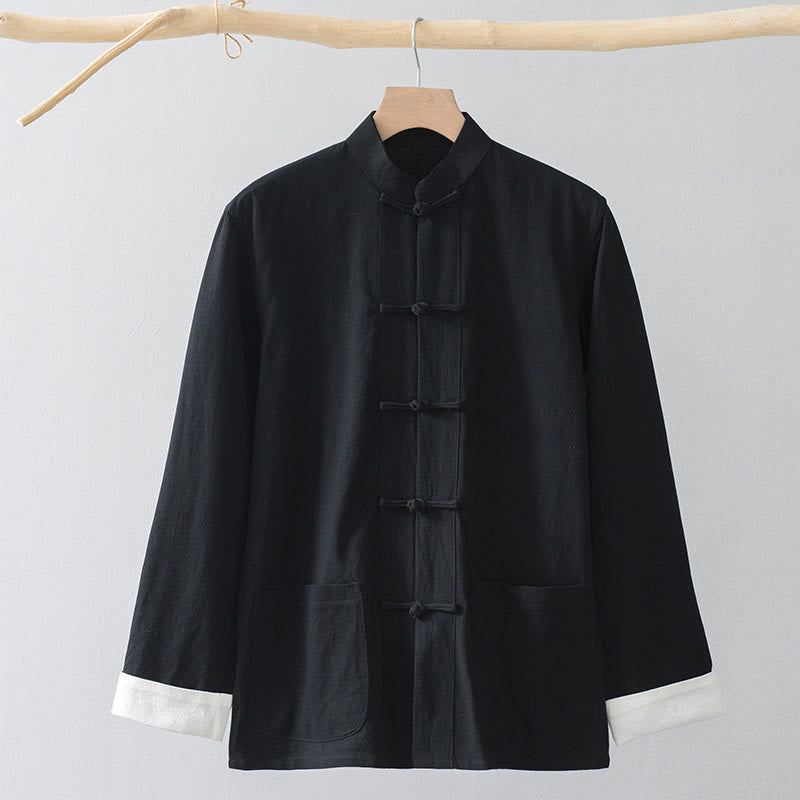 Froschknopf Chinesisches Tang-Anzughemd Baumwoll-Leinen Herrenjacke Bekleidung