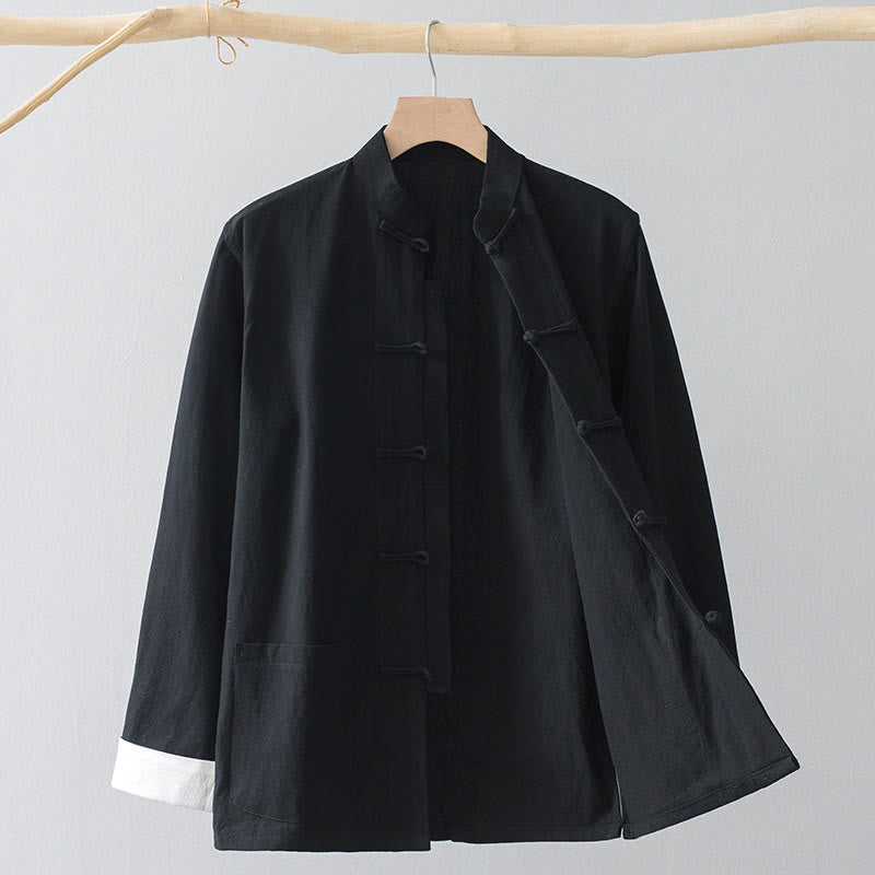 Froschknopf Chinesisches Tang-Anzughemd Baumwoll-Leinen Herrenjacke Bekleidung