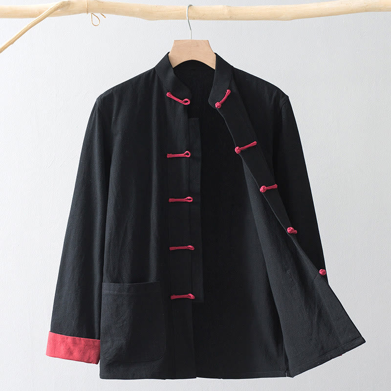 Froschknopf Chinesisches Tang-Anzughemd Baumwoll-Leinen Herrenjacke Bekleidung