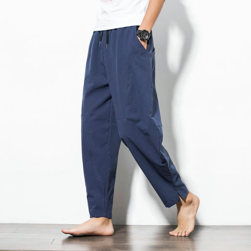 Freizeithose für Herren, einfarbig, aus Baumwolle, mit Kordelzug und Taschen
