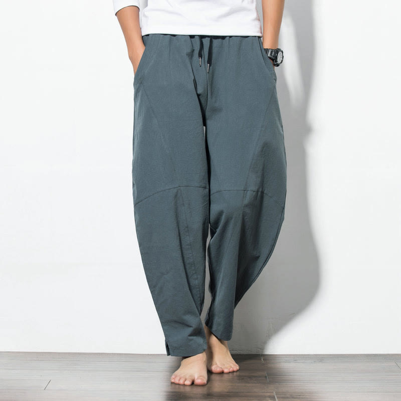 Freizeithose für Herren, einfarbig, aus Baumwolle, mit Kordelzug und Taschen