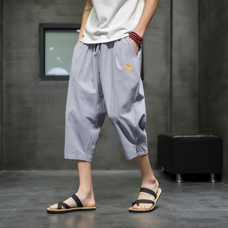 Sommer Herren Cropped Hose mit Kordelzug und Taschen