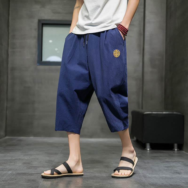 Sommer Herren Cropped Hose mit Kordelzug und Taschen