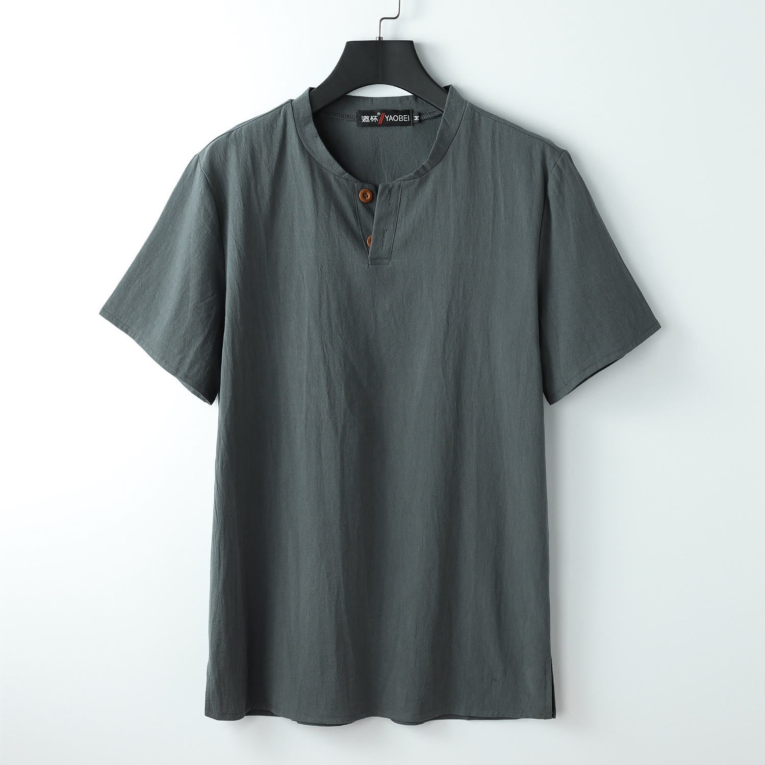 Herren-T-Shirt, locker geschnitten, einfarbig, Kurzarm, Knopfleiste, V-Ausschnitt, weiches Hemd