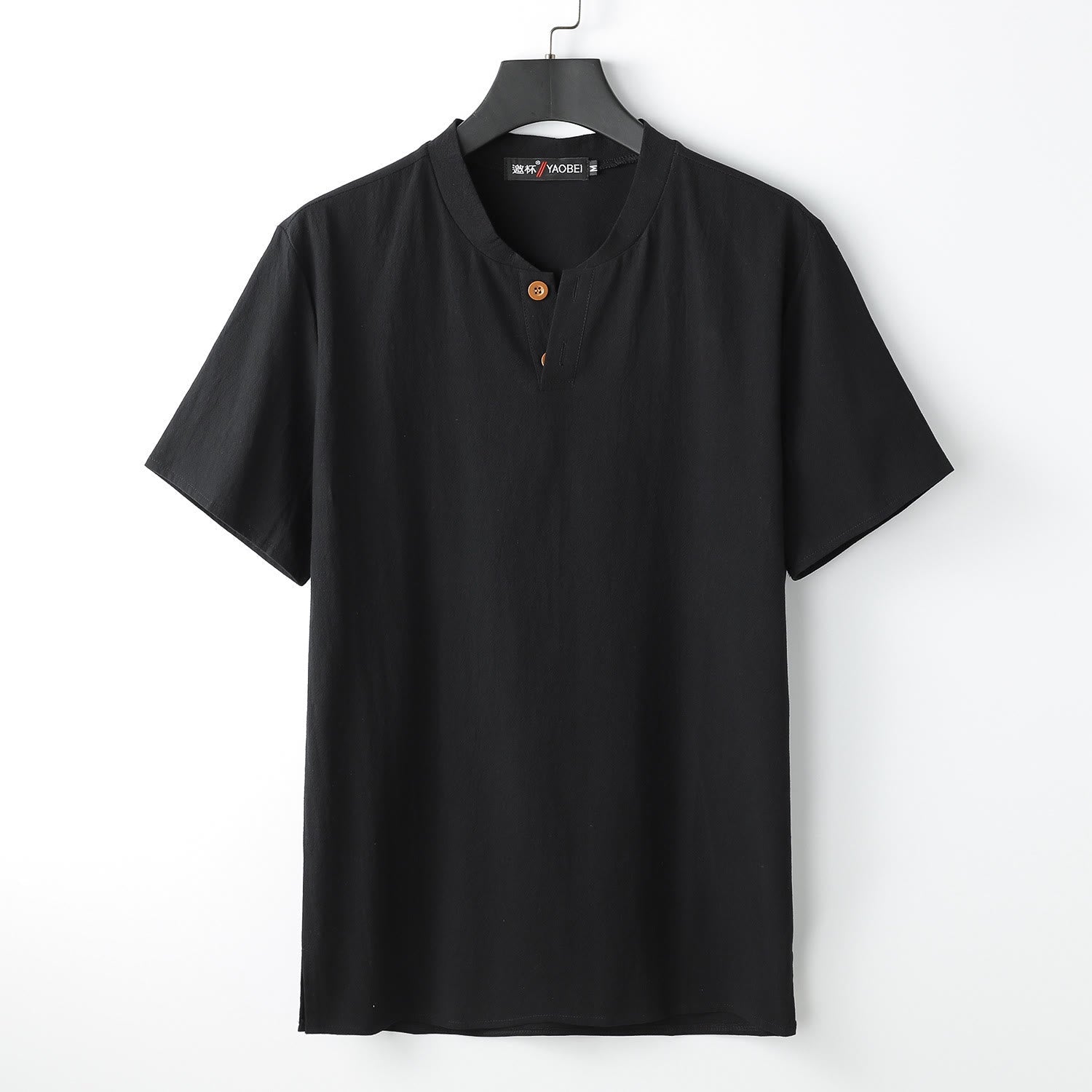 Herren-T-Shirt, locker geschnitten, einfarbig, Kurzarm, Knopfleiste, V-Ausschnitt, weiches Hemd