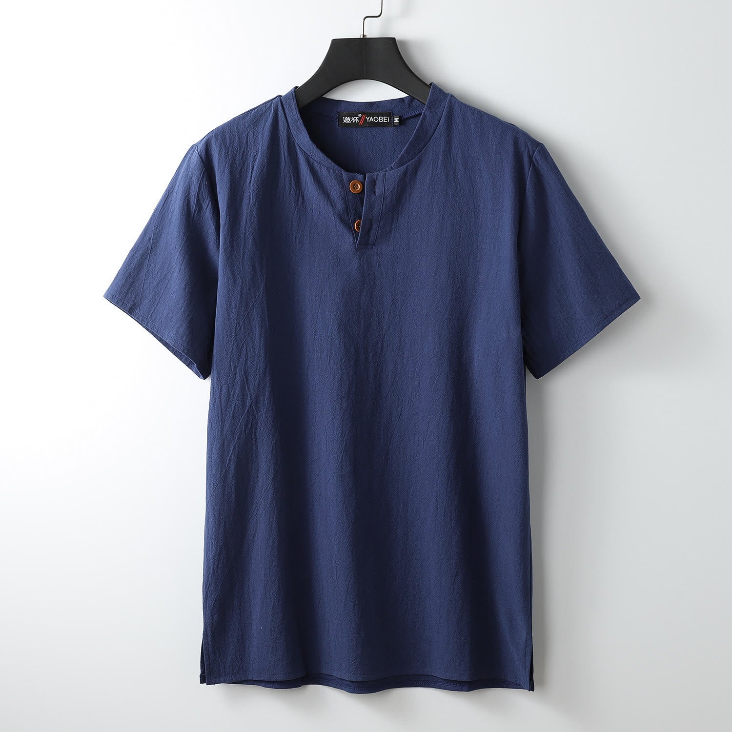 Herren-T-Shirt, locker geschnitten, einfarbig, Kurzarm, Knopfleiste, V-Ausschnitt, weiches Hemd