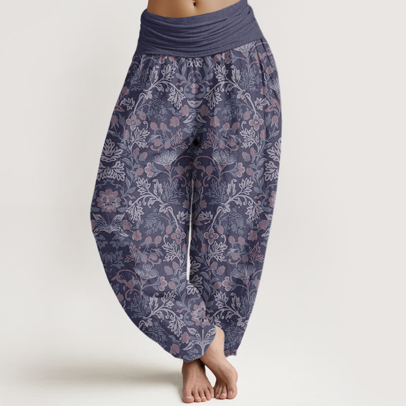 Baumwoll-Haremshose mit Blumen- und Rankenmuster für Damen, elastischer Bund