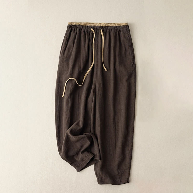 Lässige, einfarbige Damenhose aus Baumwollleinen mit Kordelzug und Taschen