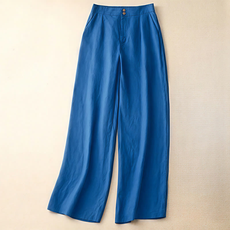 Sommer-Freizeithose mit schlichtem Reißverschlussdesign, weitem Bein und Taschen für Damen