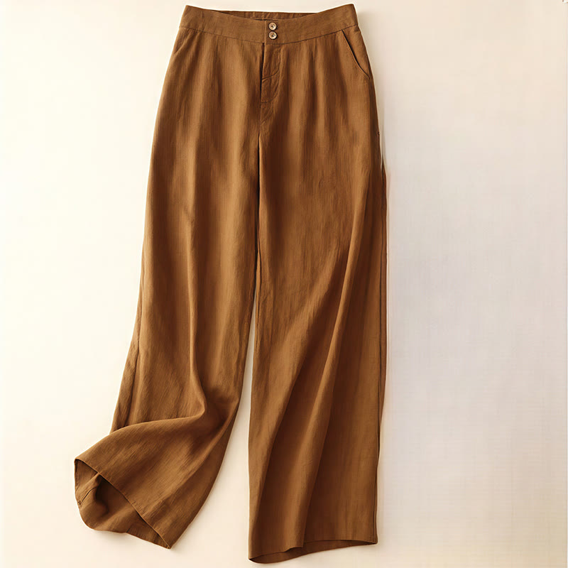 Sommer-Freizeithose mit schlichtem Reißverschlussdesign, weitem Bein und Taschen für Damen