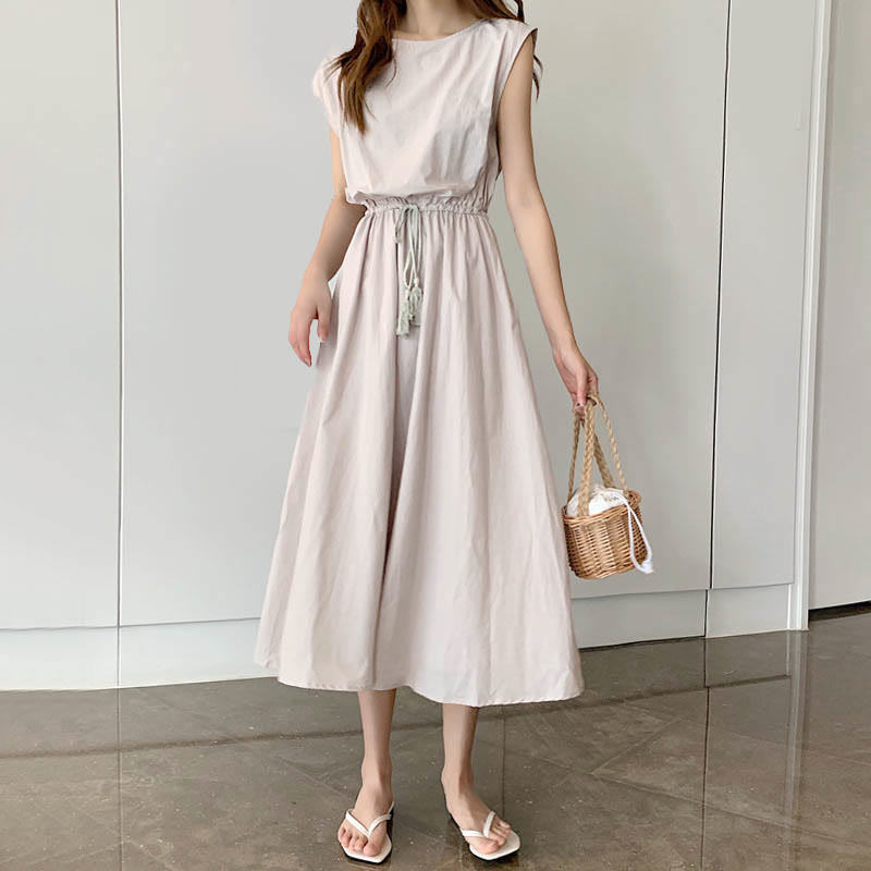 Casual Eastic Kurzarm-Midikleid mit Kordelzug in der Taille