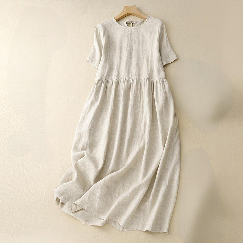 Lässiges Damen-Midikleid mit kurzen Ärmeln, Schleife und Bindebändern und Taschen