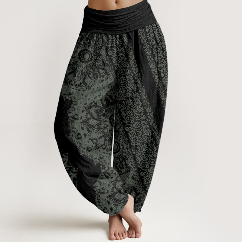 Reine Baumwolle Mandala Muster Parallel Blumen Damen Haremshose mit elastischer Taille