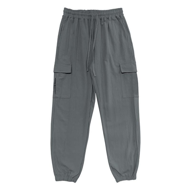 Herren-Cargohose aus Leinen mit Kordelzug und Taschen
