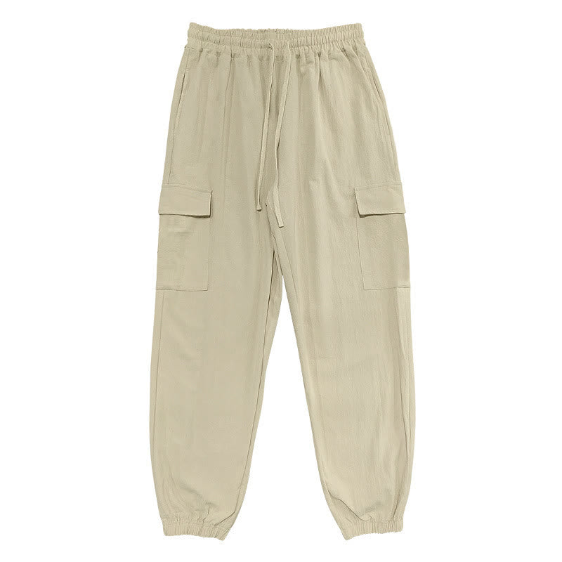 Herren-Cargohose aus Leinen mit Kordelzug und Taschen