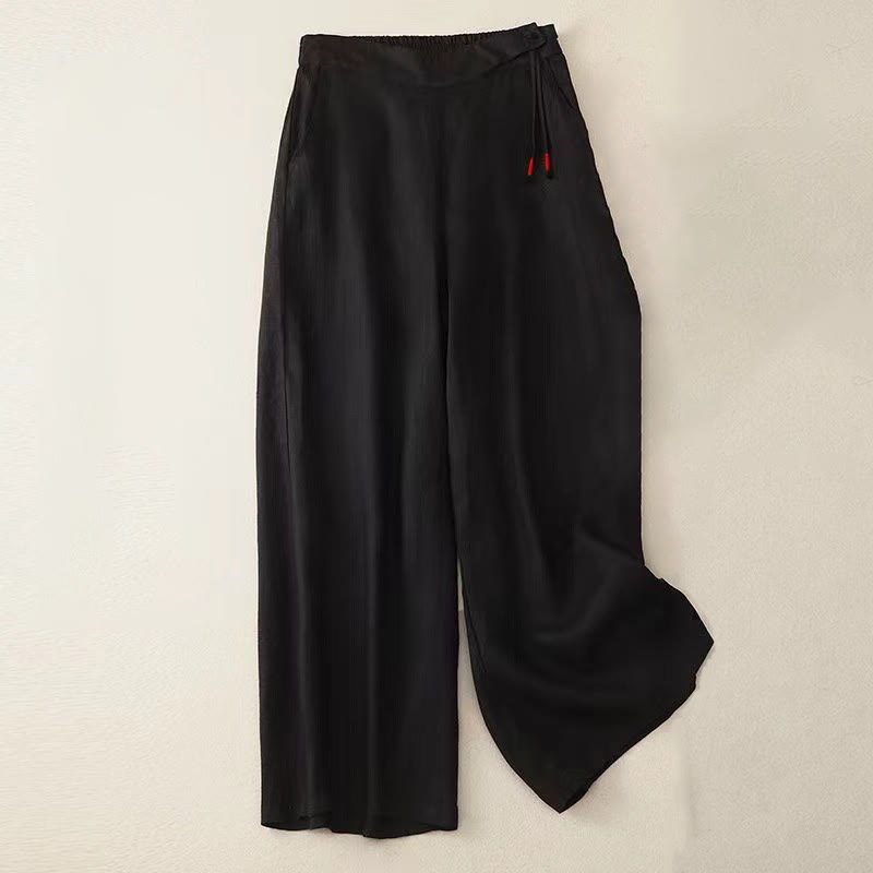 Freizeithose, einfarbig, mit einem Knopf, weitem Bein und Taschen
