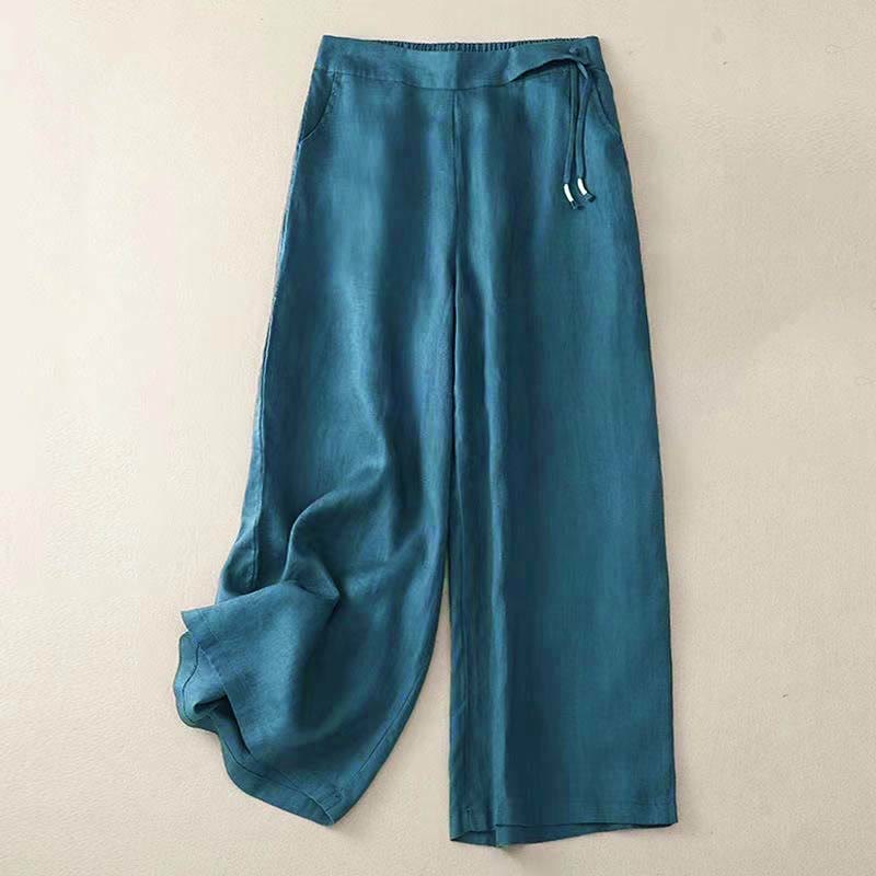 Freizeithose, einfarbig, mit einem Knopf, weitem Bein und Taschen