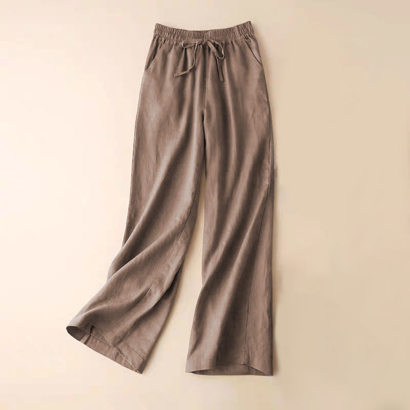 Lässige Hose mit hoher Taille, Schnürung und weitem Bein und Taschen