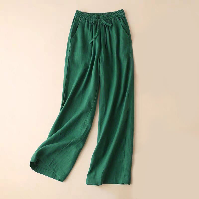 Lässige Hose mit hoher Taille, Schnürung und weitem Bein und Taschen