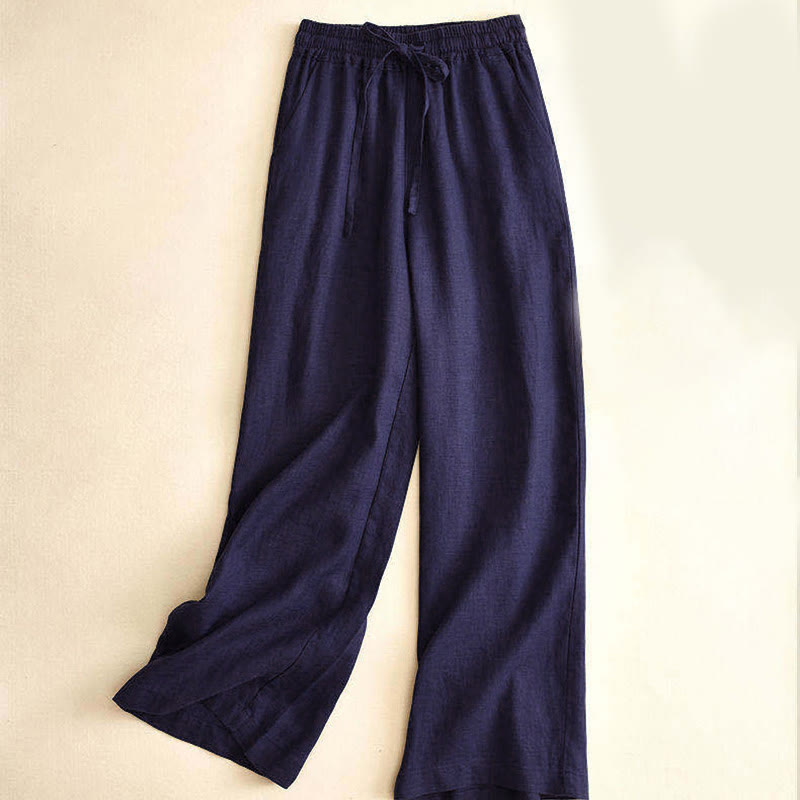 Lässige Hose mit hoher Taille, Schnürung und weitem Bein und Taschen