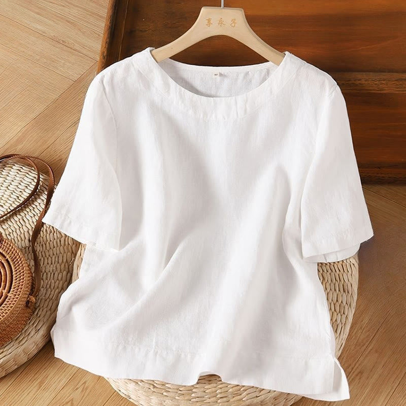 Schlichtes, einfarbiges, kurzärmliges Damen-T-Shirt aus Baumwolle mit Rundhalsausschnitt und Seitenschlitz
