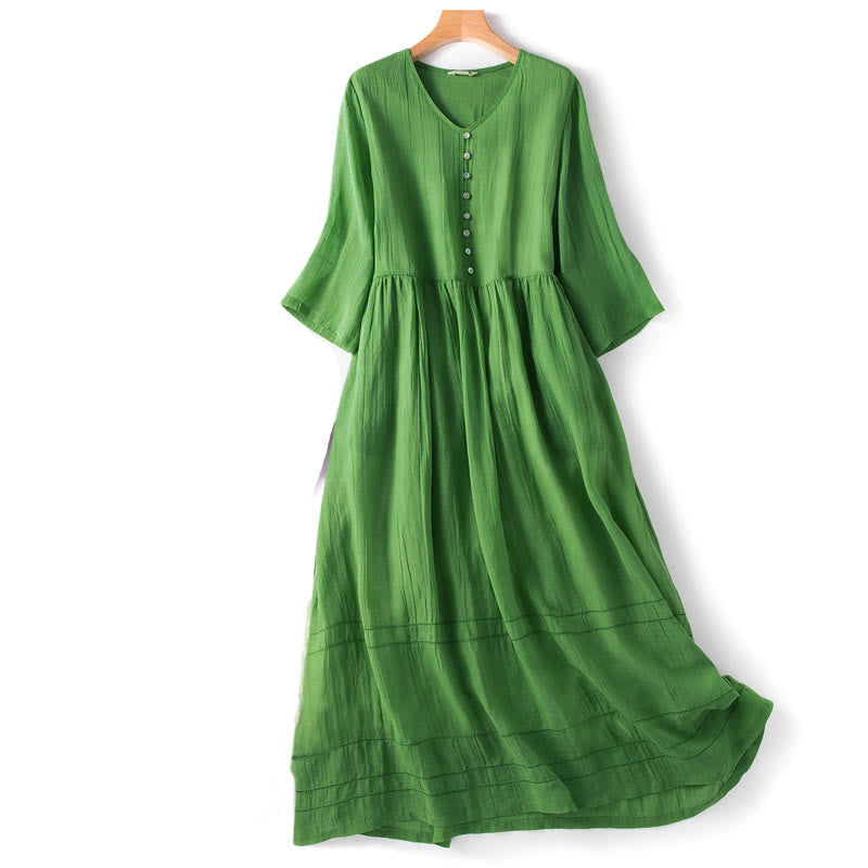 Sommer-Midikleid aus Baumwolle mit V-Ausschnitt und halblangen Ärmeln