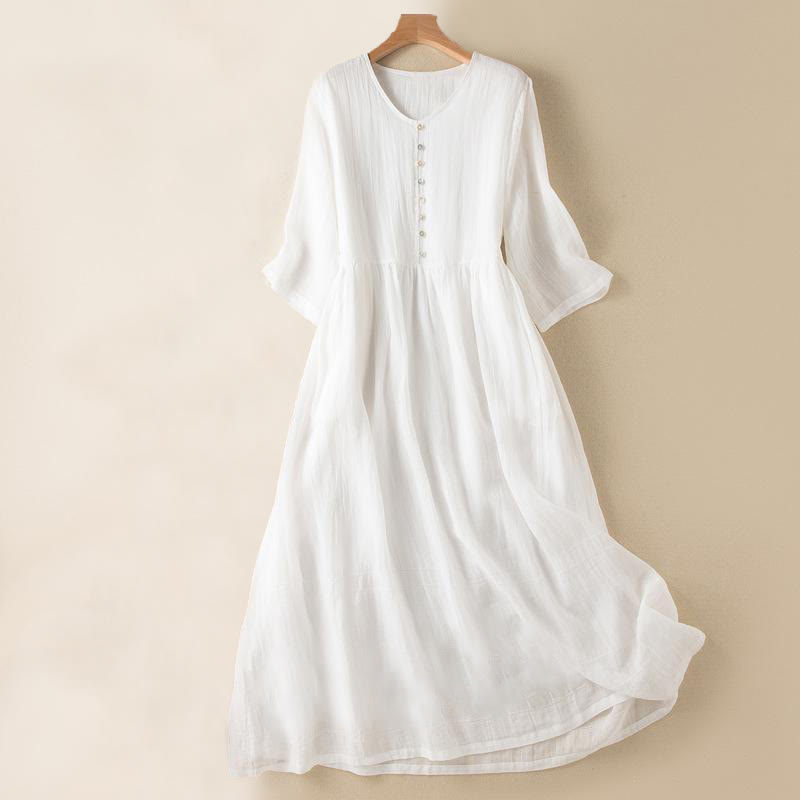 Sommer-Midikleid aus Baumwolle mit V-Ausschnitt und halblangen Ärmeln