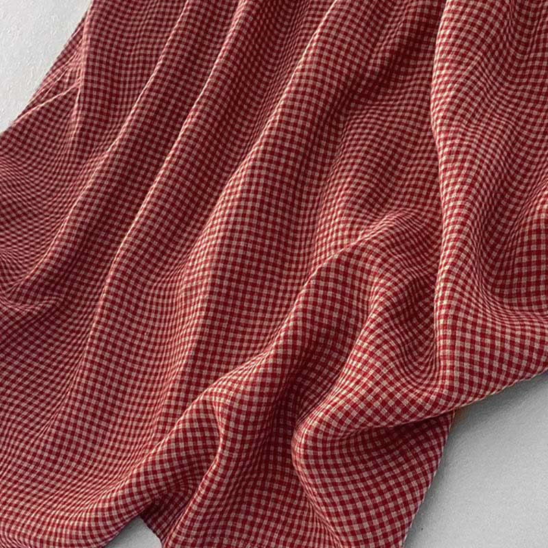 Lässiges, schlichtes, handgemachtes kariertes Midikleid aus Baumwolle, ärmelloses Kleid mit Taschen