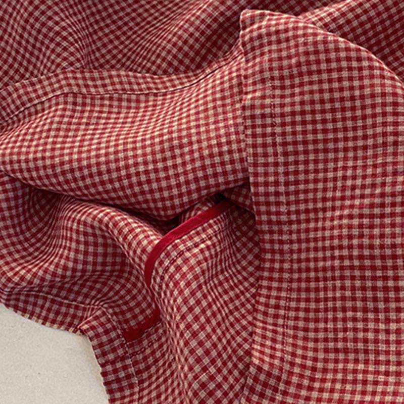 Lässiges, schlichtes, handgemachtes kariertes Midikleid aus Baumwolle, ärmelloses Kleid mit Taschen