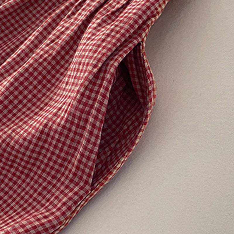 Lässiges, schlichtes, handgemachtes kariertes Midikleid aus Baumwolle, ärmelloses Kleid mit Taschen