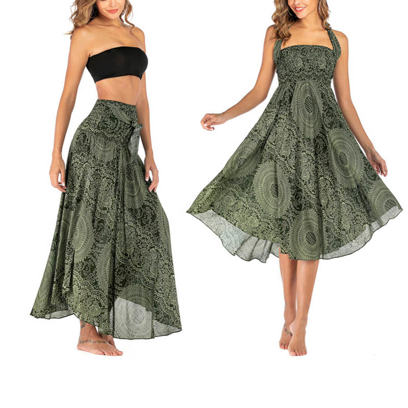 Zwei Stil Tragen Boho Kompass Rose Blume Rock Kleid